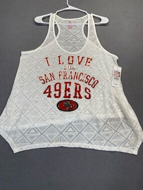 NFL White and Gray Geometric Mesh Top with Pink Logo Print